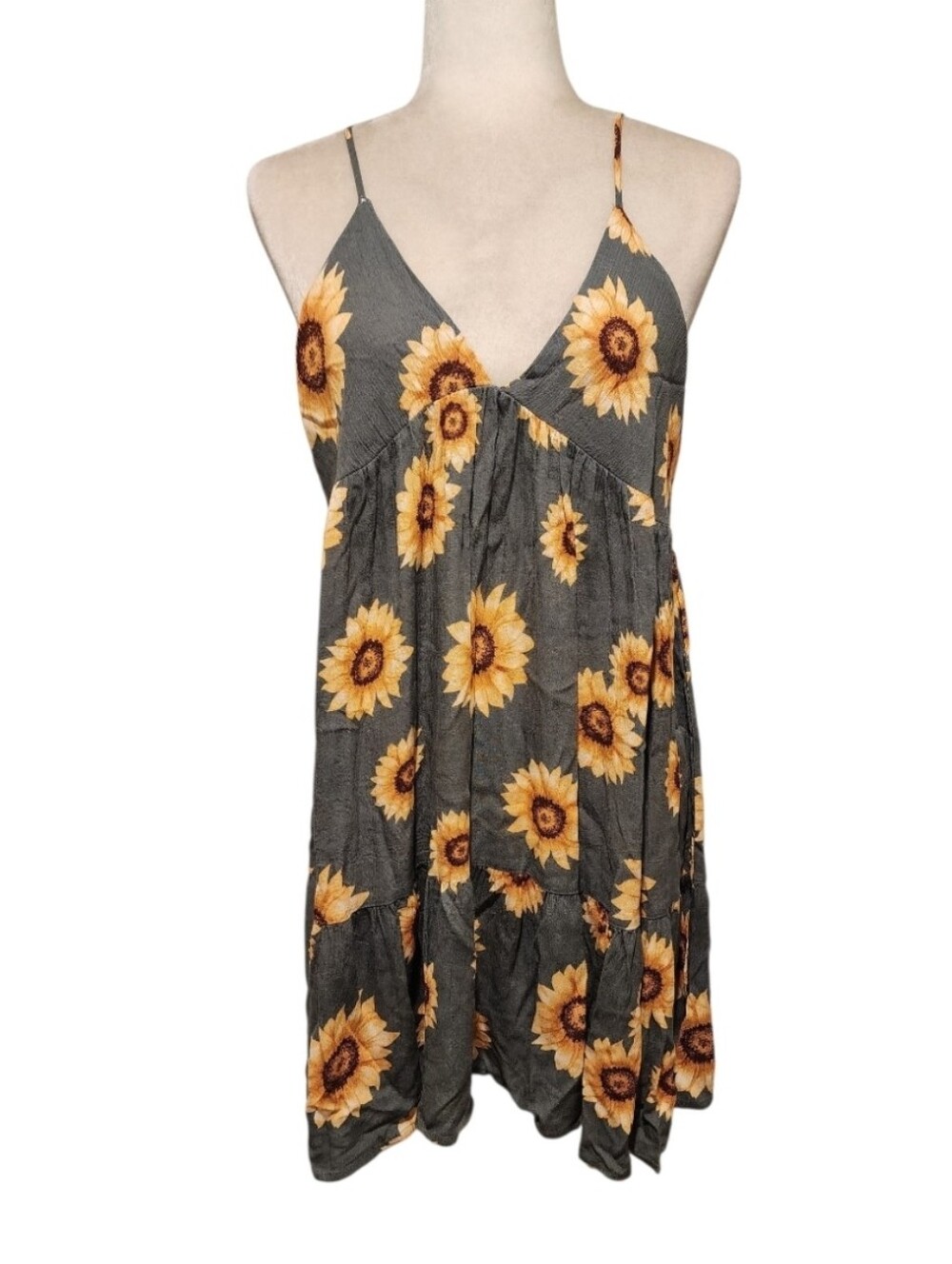 Becool Sunflower Print V-Neck Spaghetti Strap Dress Size Small